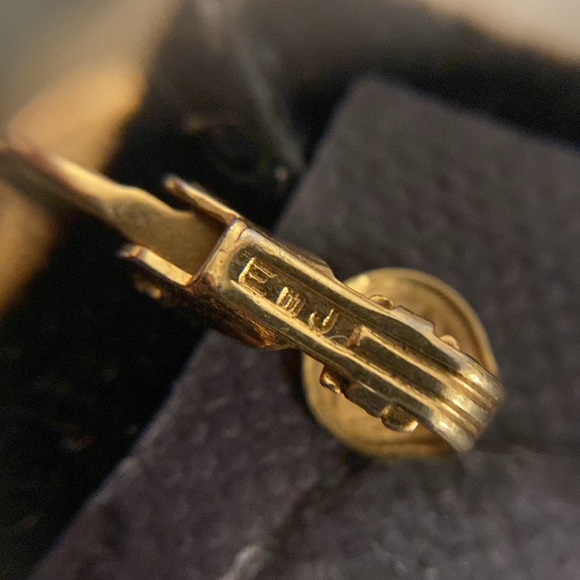 Sold EmJ Emmons vintage blue & gold clip on earrings 1" 1949-55 - Picture 8 of 15